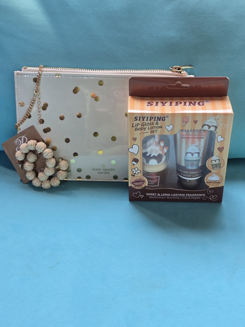 Kate Spade Cream & Gold Polka Dot Cosmetic Pouch 4 Pc Set